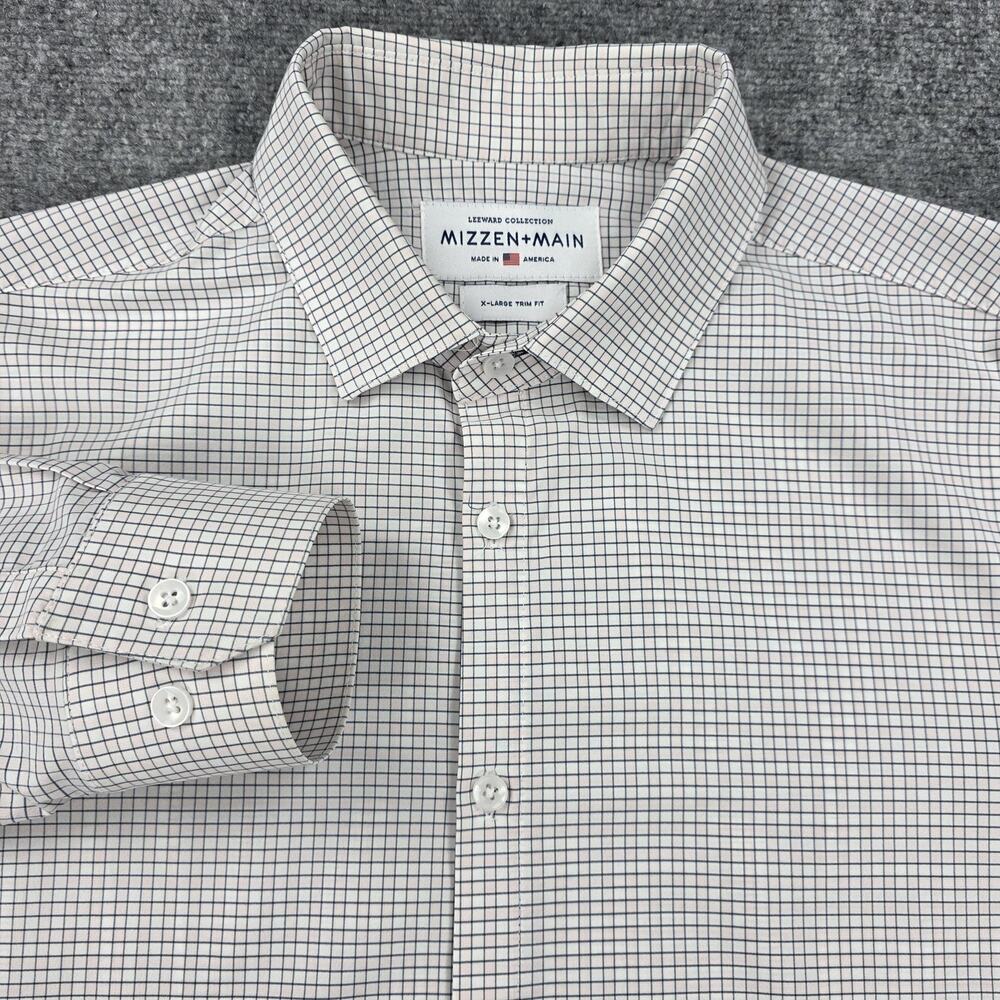 Mizzen Main Shirt Mens XL White Light Pink Check Leeward Trim Fit Stretch Casual